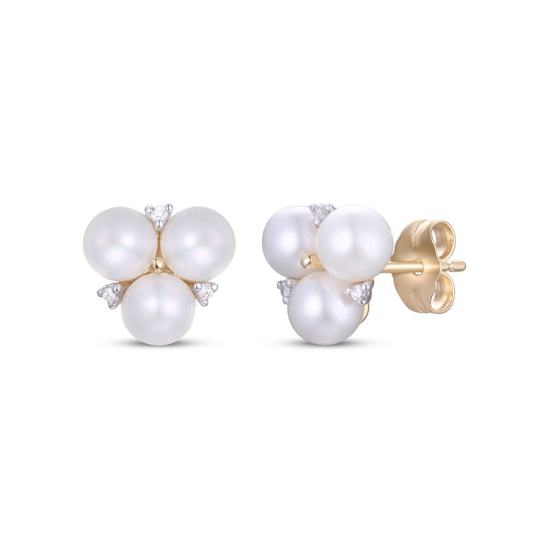 Main Image 1 of Cultured Pearl Trio & Diamond Accent Stud Earrings 10K Yellow Gold