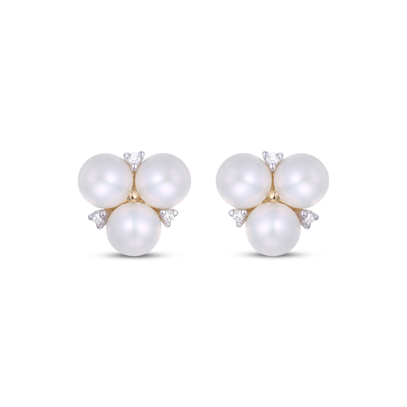 Main Image 2 of Cultured Pearl Trio & Diamond Accent Stud Earrings 10K Yellow Gold