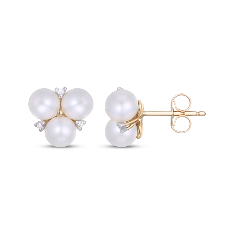 Main Image 3 of Cultured Pearl Trio & Diamond Accent Stud Earrings 10K Yellow Gold