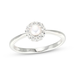 Cultured Pearl & White Lab-Created Sapphire Halo Ring Sterling Silver