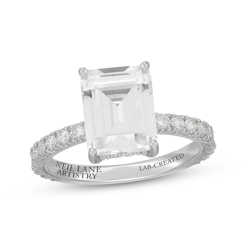 Main Image 1 of Neil Lane Artistry Emerald-Cut Lab-Grown Diamond Engagement Ring 4-5/8 ct tw 14K White Gold