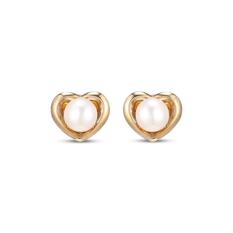 Main Image 2 of Cultured Pearl Heart Stud Earrings 10K Yellow Gold