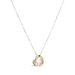 Cultured Pearl Tilted Heart Necklace 10K Yellow Gold 18&quot;