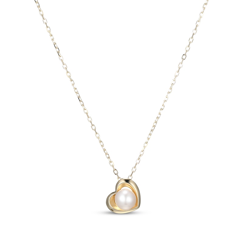 Main Image 1 of Cultured Pearl Tilted Heart Necklace 10K Yellow Gold 18&quot;