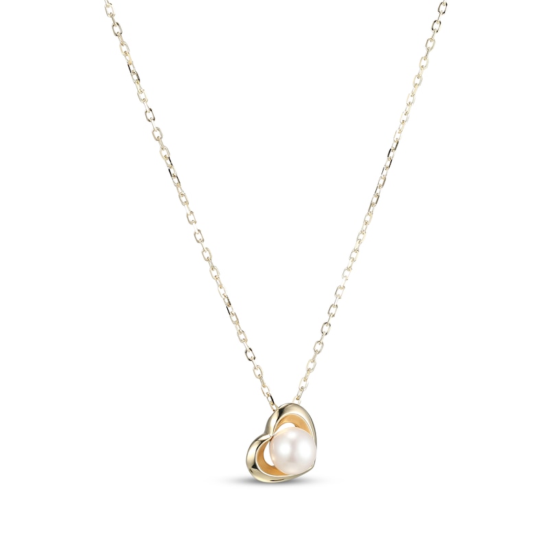 Main Image 2 of Cultured Pearl Tilted Heart Necklace 10K Yellow Gold 18&quot;