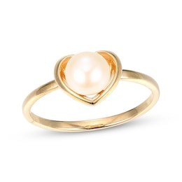 Cultured Pearl Heart Ring 10K Yellow Gold