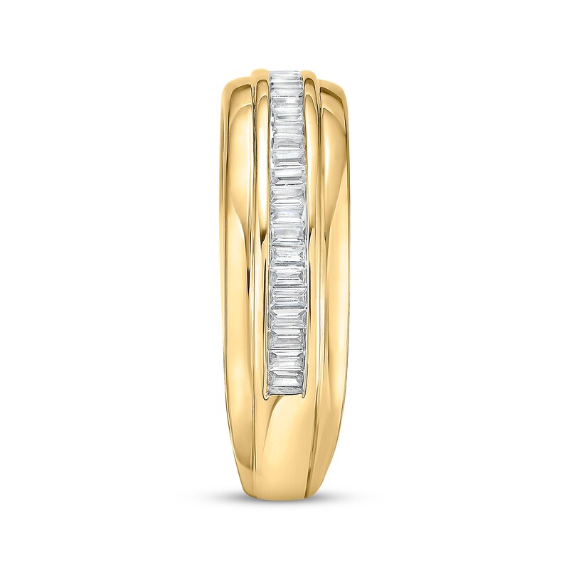 Main Image 2 of Men's Baguette-Cut Diamond Channel Fashion Ring 1/2 ct tw 10K Yellow Gold