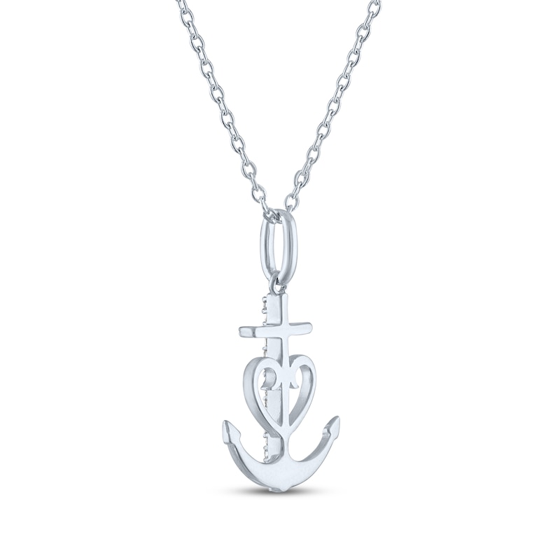 Gift Boxed Cross & Heart Anchor Diamond Accent Necklace Sterling Silver 18"