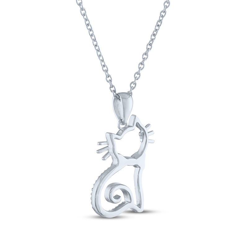 Main Image 4 of Gift Boxed Cat Silhouette Diamond Accent Necklace Sterling Silver 18&quot;