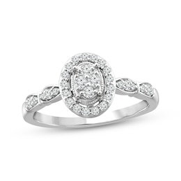 Adore Multi-Diamond Oval Halo Engagement Ring 1/3 ct tw 10K White Gold