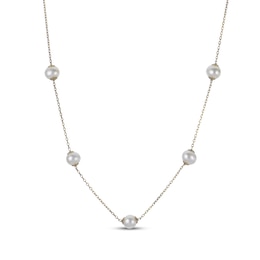 Cultured Pearl Station Necklace 14K Yellow Gold 18&quot;