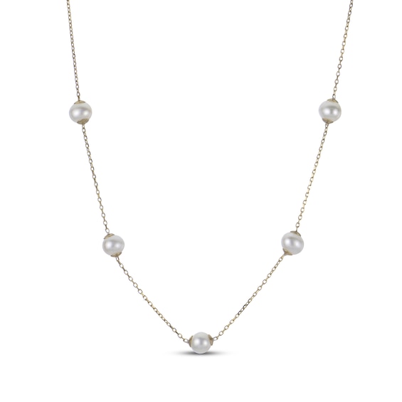 Cultured Pearl Station Necklace 14K Yellow Gold 18"