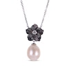 Thumbnail Image 1 of Black Mother-of-Pearl, Cultured Pearl & White Lab-Created Sapphire Flower Necklace Sterling Silver 18&quot;