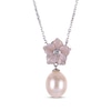 Thumbnail Image 1 of Pink Mother-of-Pearl, Cultured Pearl & White Lab-Created Sapphire Flower Necklace Sterling Silver 18&quot;