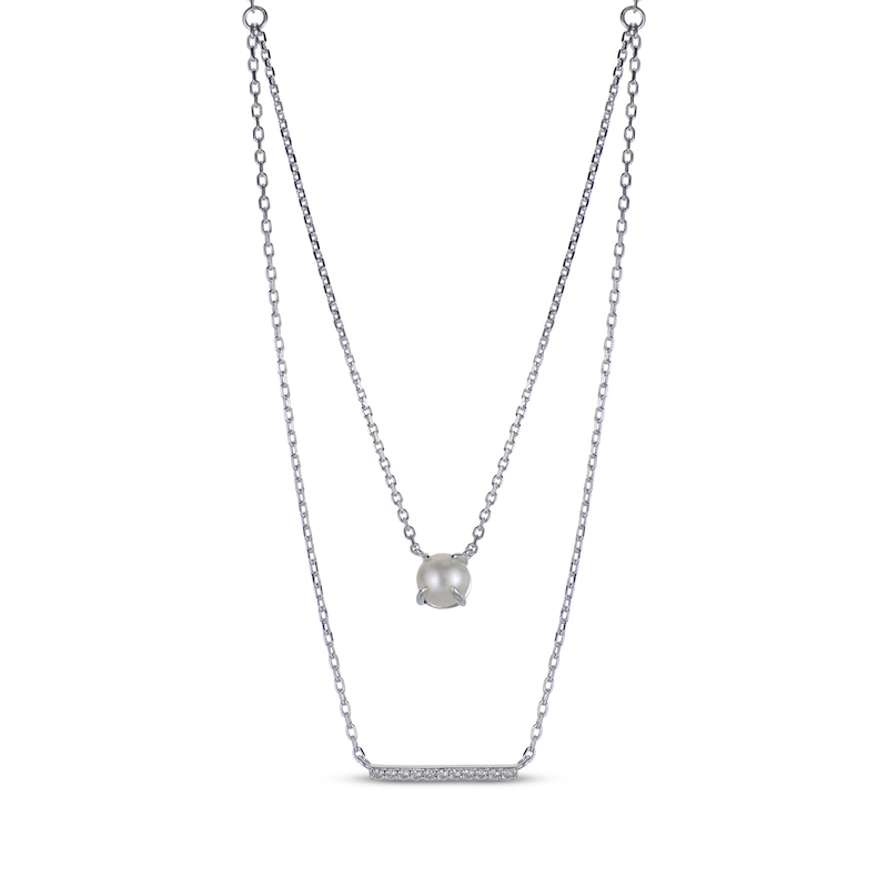 Main Image 1 of Cultured Pearl & White Lab-Created Sapphire Layered Necklace Sterling Silver 18&quot;