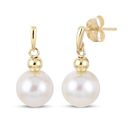 Cultured Pearl Dangle Earrings 10K Yellow Gold