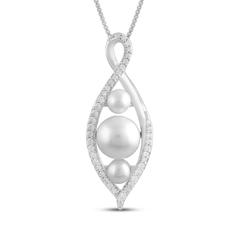 Cultured Pearl & Diamond Infinity Necklace 1/5 ct tw Sterling Silver 18"