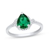 Thumbnail Image 1 of Pear-Shaped Lab-Created Emerald & White Lab-Created Sapphire Ring Sterling Silver