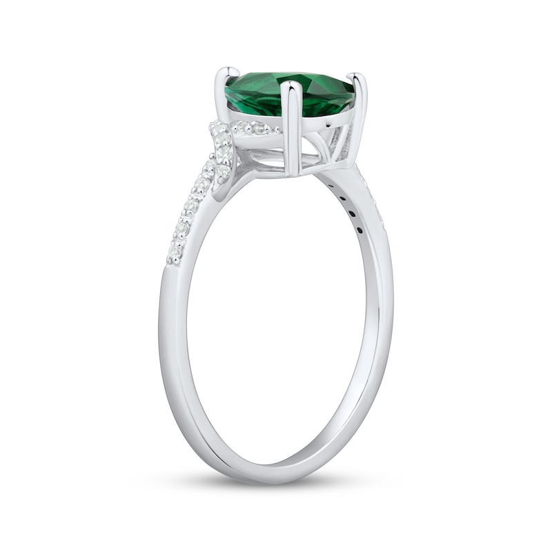 Main Image 2 of Pear-Shaped Lab-Created Emerald & White Lab-Created Sapphire Ring Sterling Silver