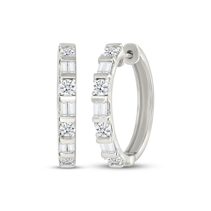 Main Image 1 of Lab-Grown Diamonds by KAY Baguette & Round-Cut Hoop Earrings 1 ct tw 10K White Gold