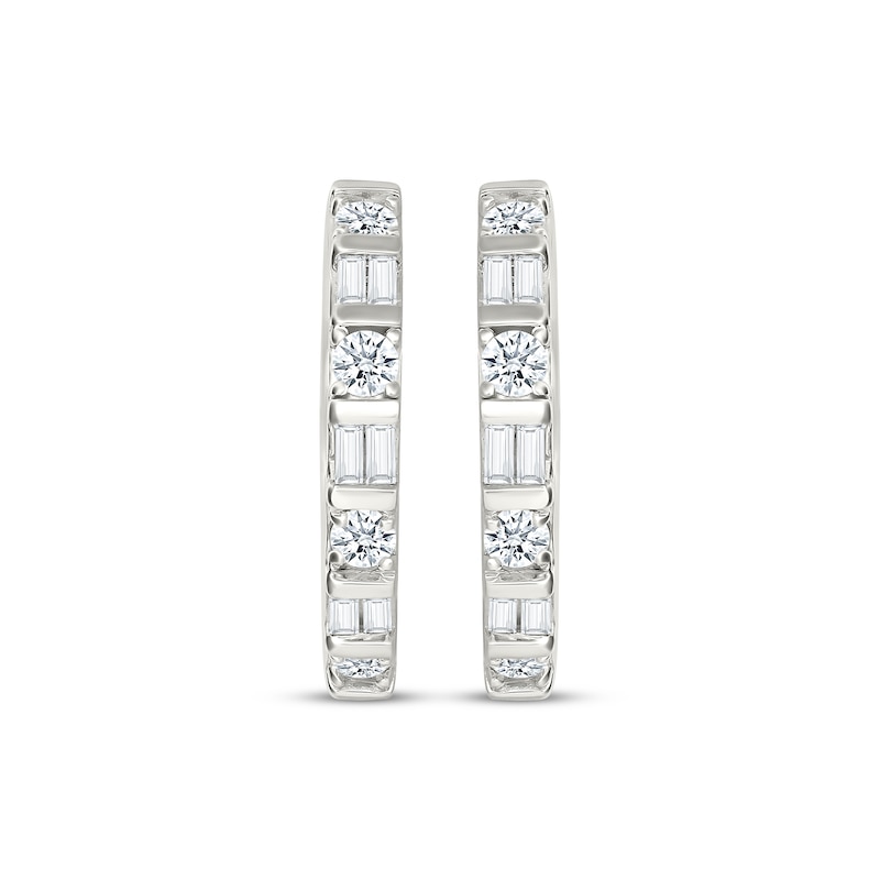 Main Image 2 of Lab-Grown Diamonds by KAY Baguette & Round-Cut Hoop Earrings 1 ct tw 10K White Gold