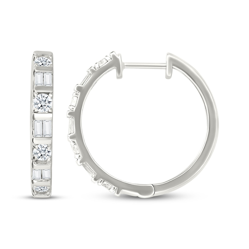 Main Image 3 of Lab-Grown Diamonds by KAY Baguette & Round-Cut Hoop Earrings 1 ct tw 10K White Gold