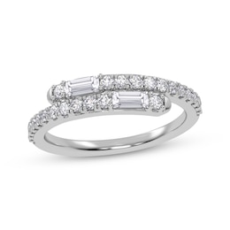 Baguette & Round-Cut Diamond Wrap Ring 1/3 ct tw 14K White Gold