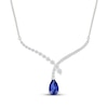 Thumbnail Image 1 of Pear-Shaped Blue Lab-Created Sapphire & White Lab-Created Sapphire Chevron Drop Necklace Sterling Silver 18&quot;