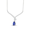 Thumbnail Image 2 of Pear-Shaped Blue Lab-Created Sapphire & White Lab-Created Sapphire Chevron Drop Necklace Sterling Silver 18&quot;