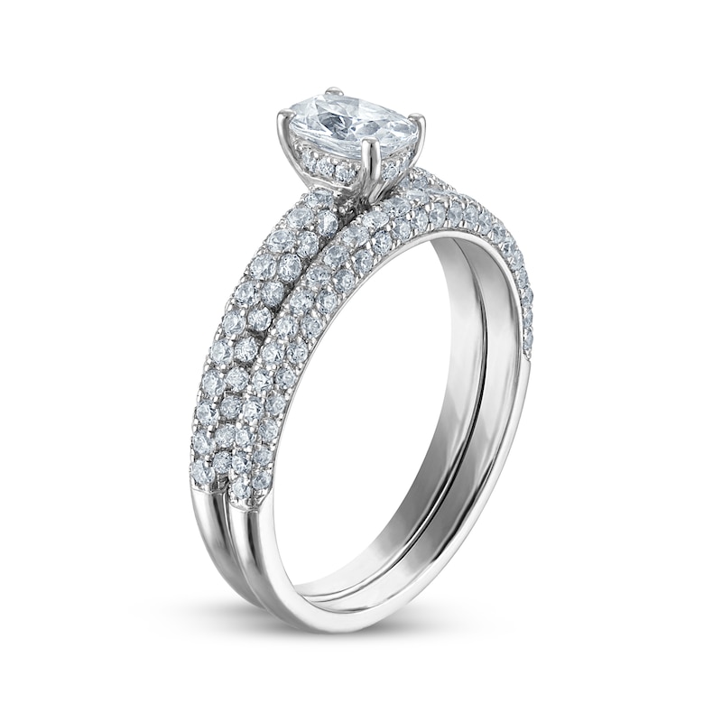 Main Image 2 of Oval-Cut Diamond Pavé Shank Bridal Set 1-1/3 ct tw 14K White Gold