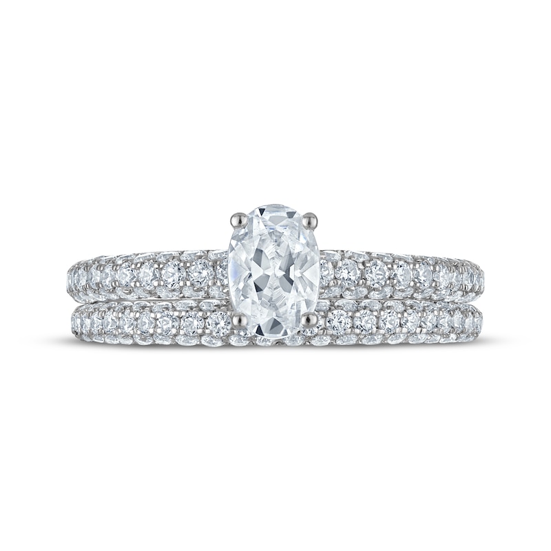 Main Image 3 of Oval-Cut Diamond Pavé Shank Bridal Set 1-1/3 ct tw 14K White Gold