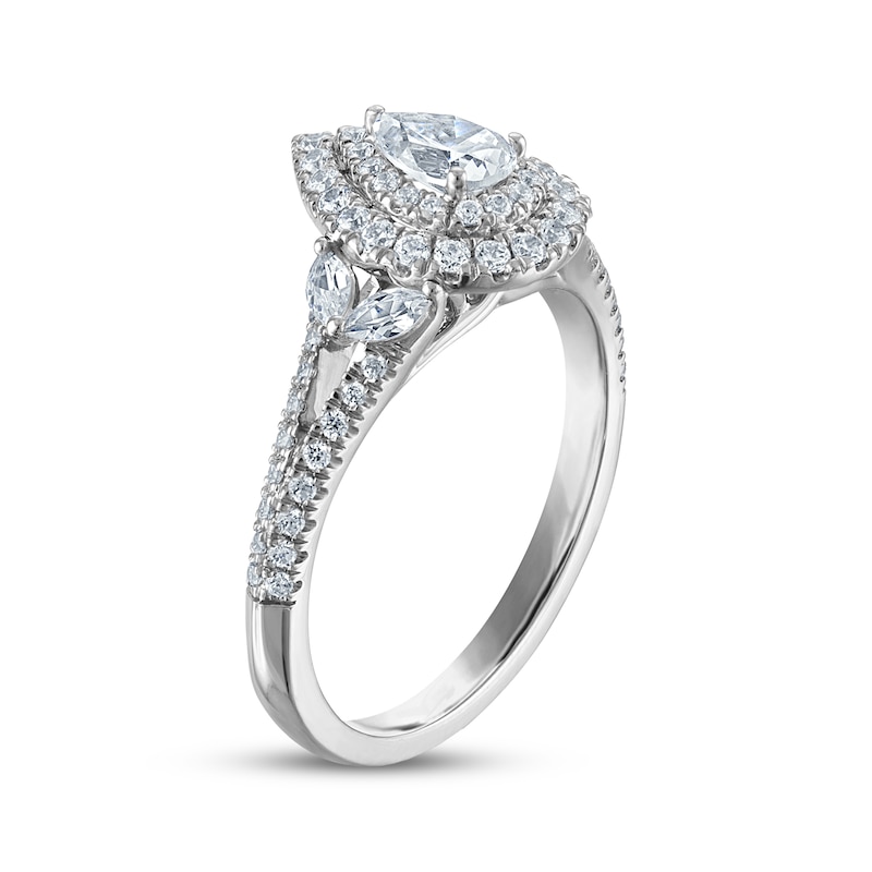 Main Image 2 of Pear-Shaped Diamond Double Halo Engagement Ring 7/8 ct tw 14K White Gold