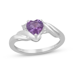 Heart-Shaped Amethyst & White Lab-Created Sapphire Ring Sterling Silver