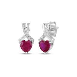 Heart-Shaped Lab-Created Ruby & White Lab-Created Sapphire Earrings Sterling Silver