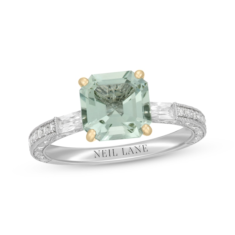 Neil Lane Square Emerald-Cut Green Quartz Engagement Ring 3/8 ct tw Diamond 14K White Gold