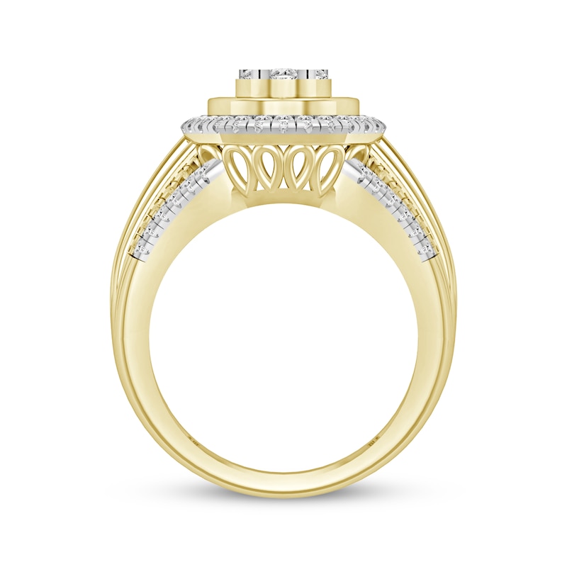 Main Image 3 of Round & Baguette-Cut Multi-Diamond Center Oval Engagement Ring 1 ct tw 10K Yellow Gold