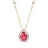 Thumbnail Image 1 of Pear-Shaped Lab-Created Ruby & Diamond Necklace 1/6 ct tw 10K Yellow Gold 18&quot;