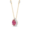 Thumbnail Image 2 of Pear-Shaped Lab-Created Ruby & Diamond Necklace 1/6 ct tw 10K Yellow Gold 18&quot;