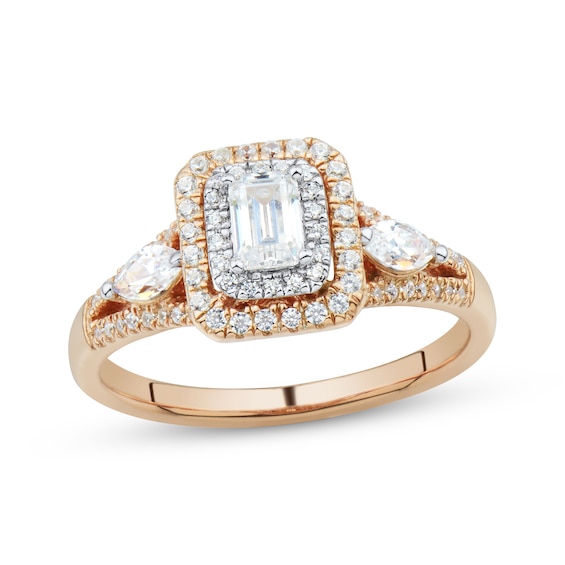 Emerald-Cut Diamond Double Frame Engagement Ring 1 ct tw 14K Two-Tone Gold