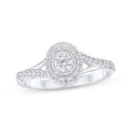 Round-Cut Diamond Oval-Halo Engagement Ring 3/8 ct tw 10K White Gold