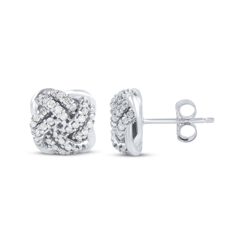 Main Image 1 of Diamond Love Knot Stud Earrings 1/3 ct tw 10K White Gold