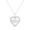 Thumbnail Image 1 of Cultured Pearl & White Lab-Created Sapphire &quot;Mom&quot; Heart Necklace Sterling Silver 18&quot;