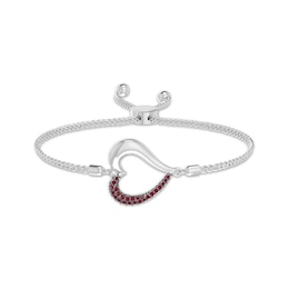 Lab-Created Ruby Sideways Heart Bolo Bracelet Sterling Silver