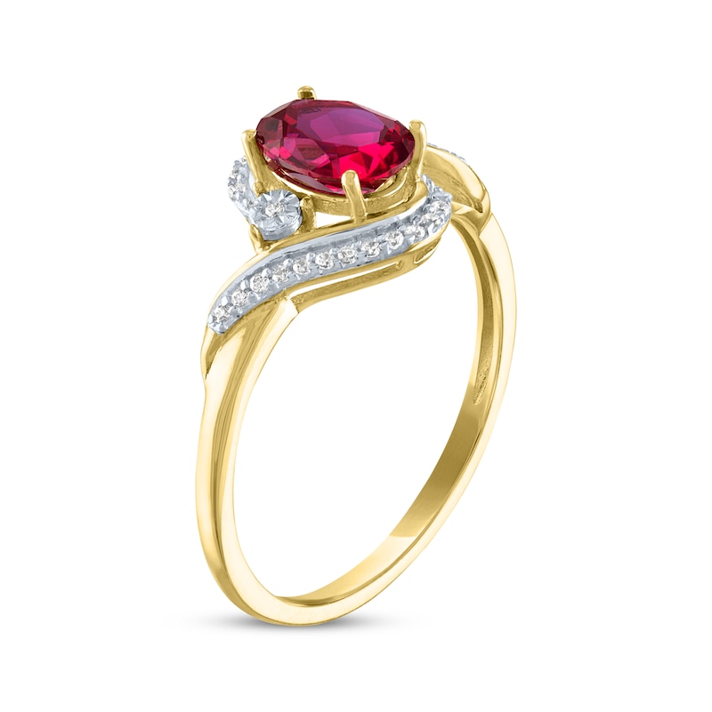 Main Image 2 of Oval-Cut Lab-Created Ruby & Diamond Bypass Ring 1/15 ct tw 10K Yellow Gold