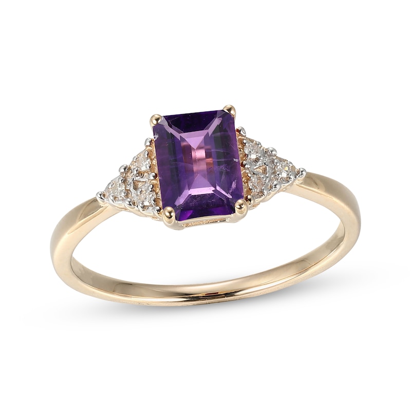 Main Image 1 of Emerald-Cut Amethyst & Diamond Accent Ring 10K Yellow Gold