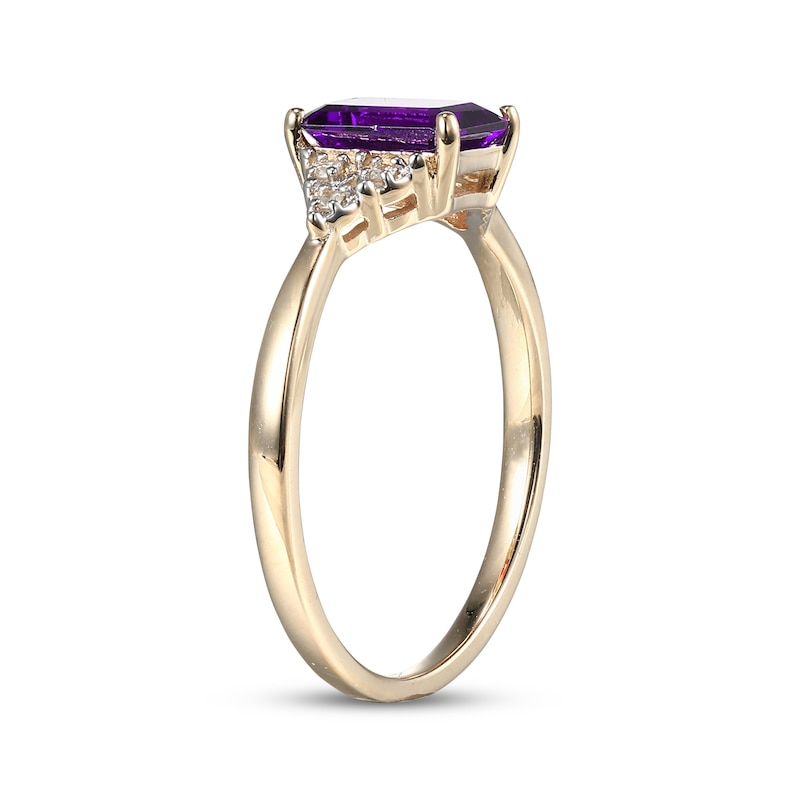 Main Image 2 of Emerald-Cut Amethyst & Diamond Accent Ring 10K Yellow Gold