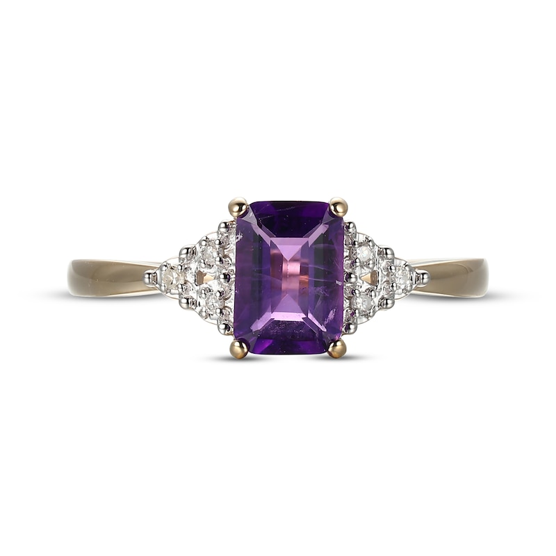 Main Image 3 of Emerald-Cut Amethyst & Diamond Accent Ring 10K Yellow Gold