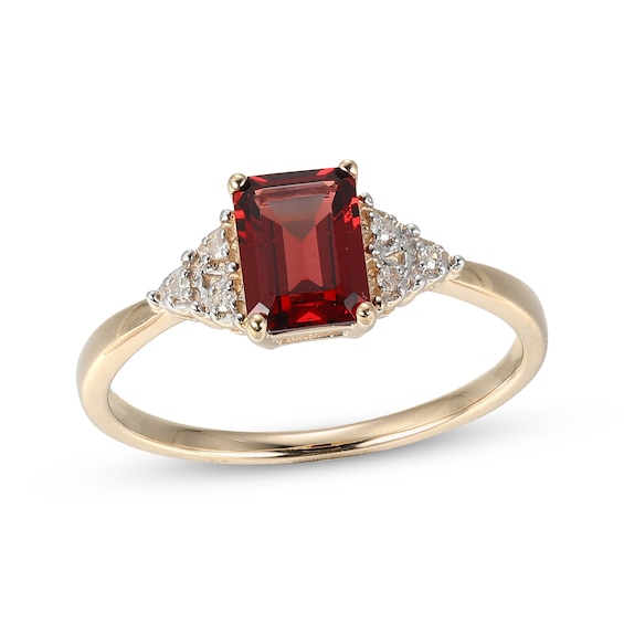 Emerald-Cut Garnet & Diamond Accent Ring 10K Yellow Gold