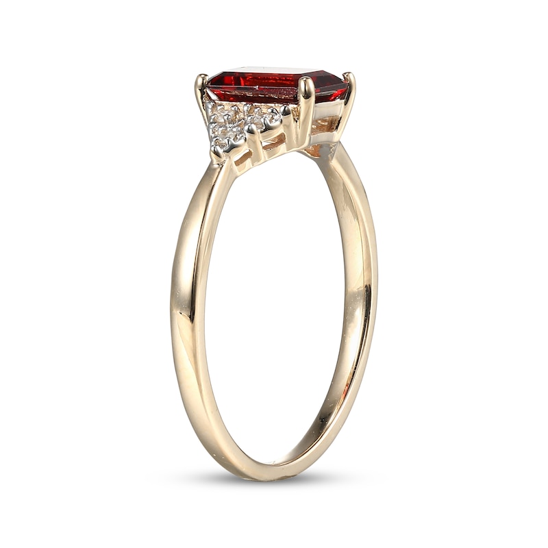 Main Image 2 of Emerald-Cut Garnet & Diamond Accent Ring 10K Yellow Gold