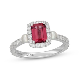 Neil Lane Octagon-Cut Rhodolite Garnet, Diamond & Cultured Akoya Pearl Engagement Ring 3/8 ct tw 14K White Gold